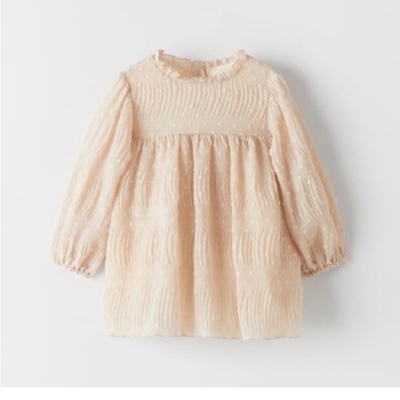 Zara Other - Zara pleated dotted mesh Girls ivory dress 4/5 years
